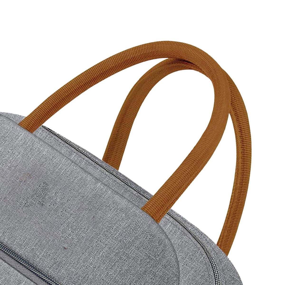 Grey reusable insulated lunch bag for women and men, leakproof thermal food handbag for office, picnics, and outdoor trips.
