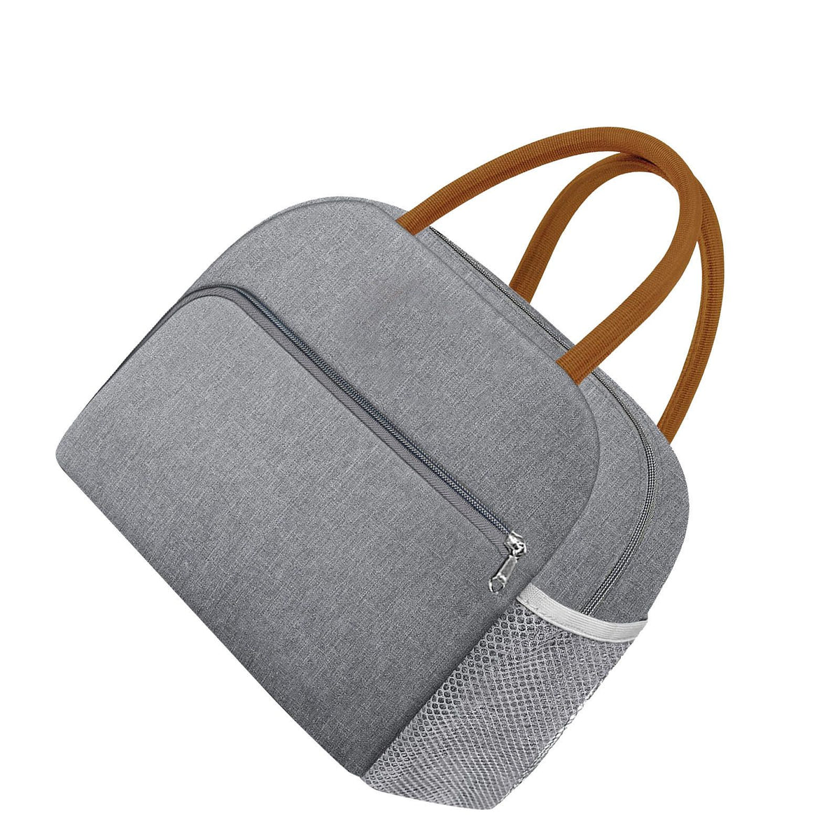 Grey reusable insulated lunch bag by Everything Baby, leakproof thermal food carrier for office, picnics, and outdoor trips.