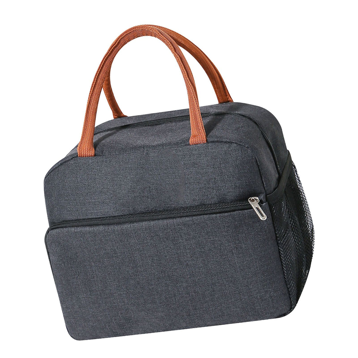 Black insulated reusable lunch bag for women and men, leakproof thermal food box for office, picnics, and outdoor trips.
