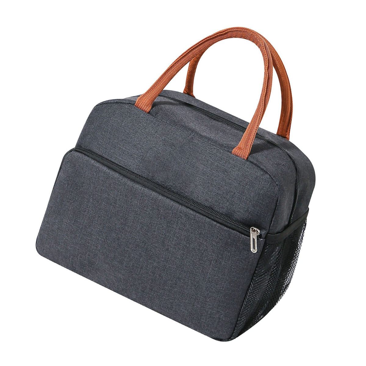 Black insulated reusable lunch bag for women and men, leakproof thermal food box for office, picnics, and outdoor trips.
