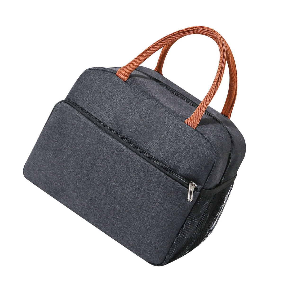 Black insulated reusable lunch bag for women and men, leakproof and freezable thermal food handbag for office, picnics, or outdoor trips