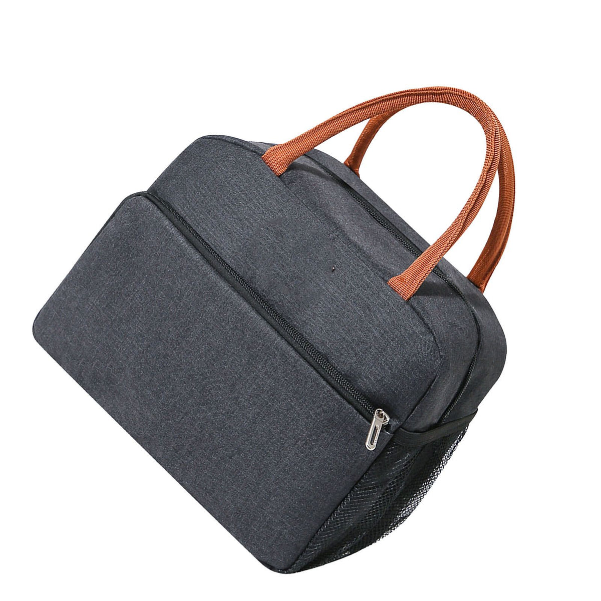 Black reusable insulated lunch bag for women and men, leakproof thermal food box for office, picnics, and outdoor trips.