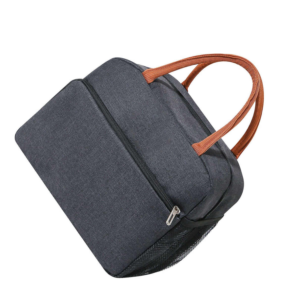 Black reusable insulated lunch bag for women and men, leakproof thermal lunch box with freezable feature for office and outdoor use.