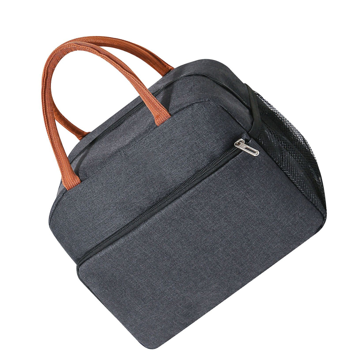 Black reusable insulated lunch bag for women and men, leakproof thermal food box for office, picnics, and outdoor trips.