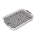 White rectangular plastic double-layer baby dish drying tray with compartments for cups, fruit, and snacks, size S.