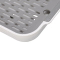 White rectangular plastic double-layer dish drying tray for cups, fruit, and snacks, ideal for baby and kids nursing and feeding.