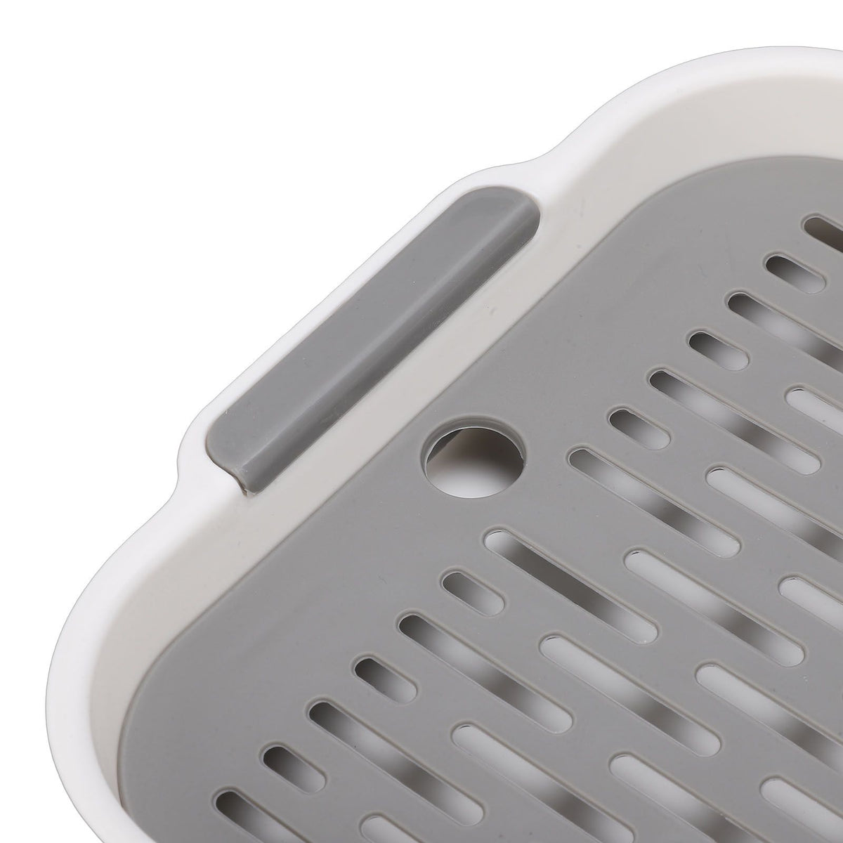 White rectangular plastic baby drying tray with double layer design for drying cups, snacks, and fruit water.