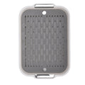 White rectangular plastic double-layer cup drying tray with compartments for fruit, water cups, and snacks, ideal for baby feeding.