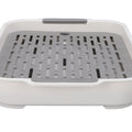 White rectangular plastic double-layer dish drying tray for cups, fruit, and snacks, ideal for baby and kids nursing and feeding.