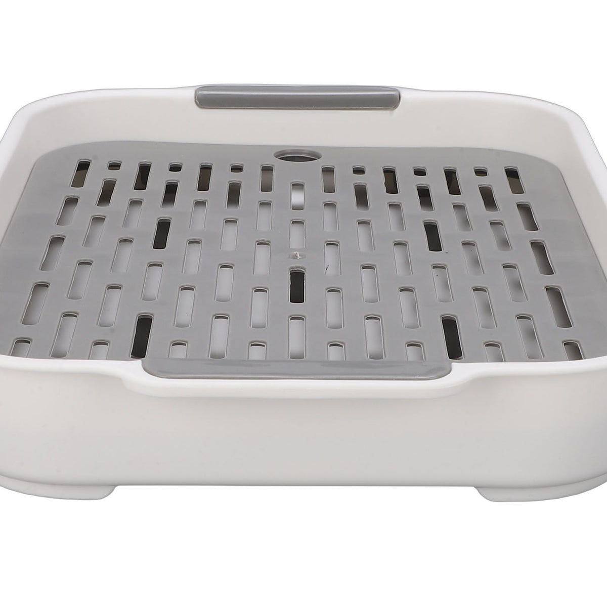 White rectangular plastic double-layer dish drying tray for cups, fruit, and snacks, ideal for baby and kids nursing and feeding.