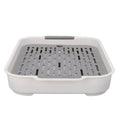 White rectangular plastic baby drying tray with double layers for drying cups, fruits, and snacks, ideal for nursing and feeding use.
