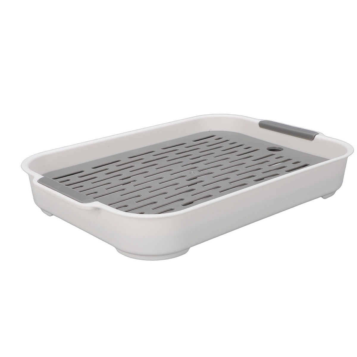 White rectangular plastic double-layer baby dish drying tray with compartments for cups, fruit, and snacks, ideal for nursing and feeding.