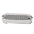 White rectangular plastic baby drying tray with double layers for drying cups, fruit, and snacks, ideal for nursing and feeding.
