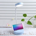 Blue mini desktop reading LED light by Everything Baby, USB rechargeable night light suitable for kids' desks and study areas.