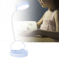 Blue rechargeable LED desk light for kids, compact mini table lamp by Everything Baby, perfect for reading and studying.