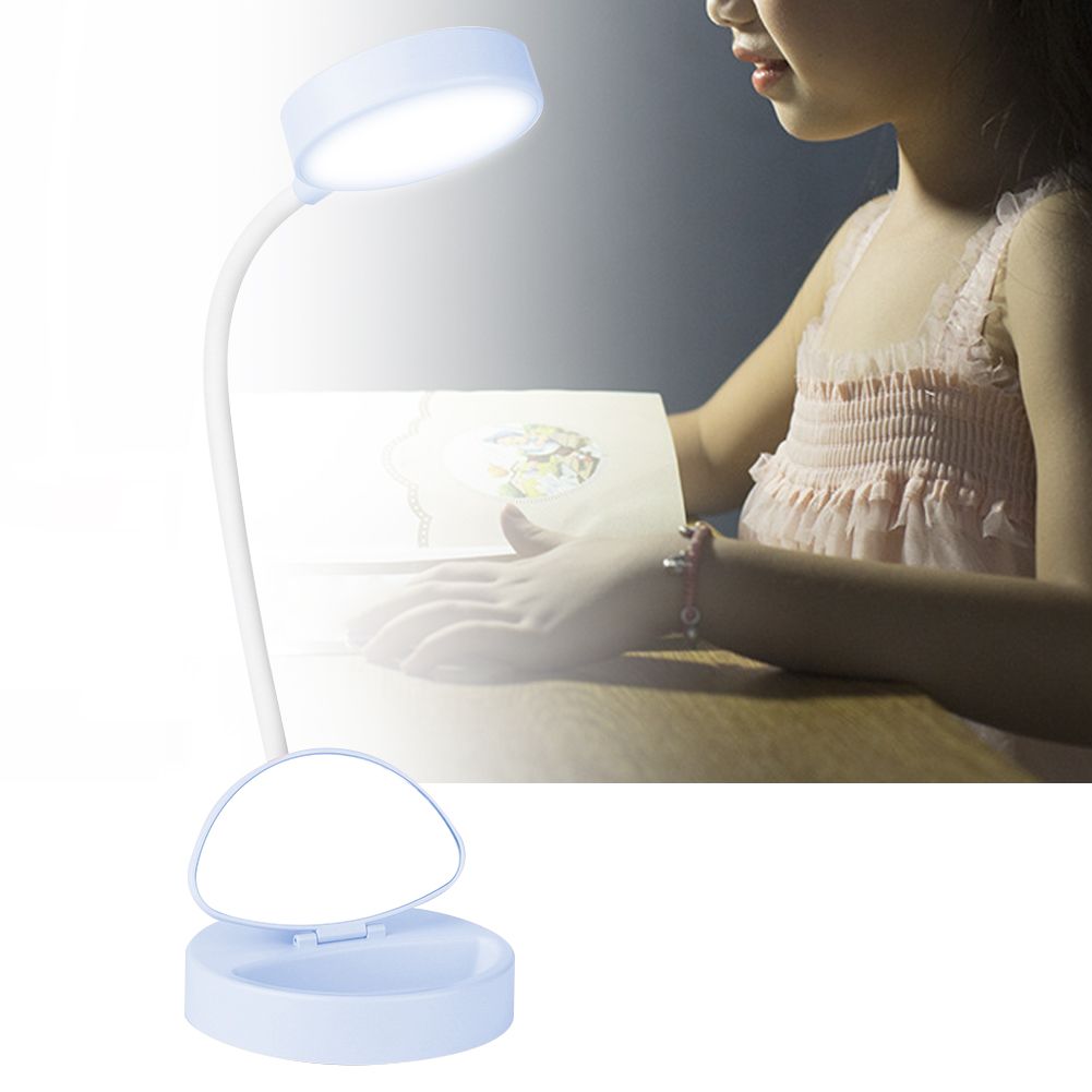 Blue rechargeable LED desk light for kids, compact mini table lamp by Everything Baby, perfect for reading and studying.
