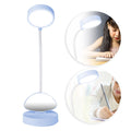 Blue mini desktop LED night light by Everything Baby, rechargeable USB reading lamp for kids' desks and bedside use.