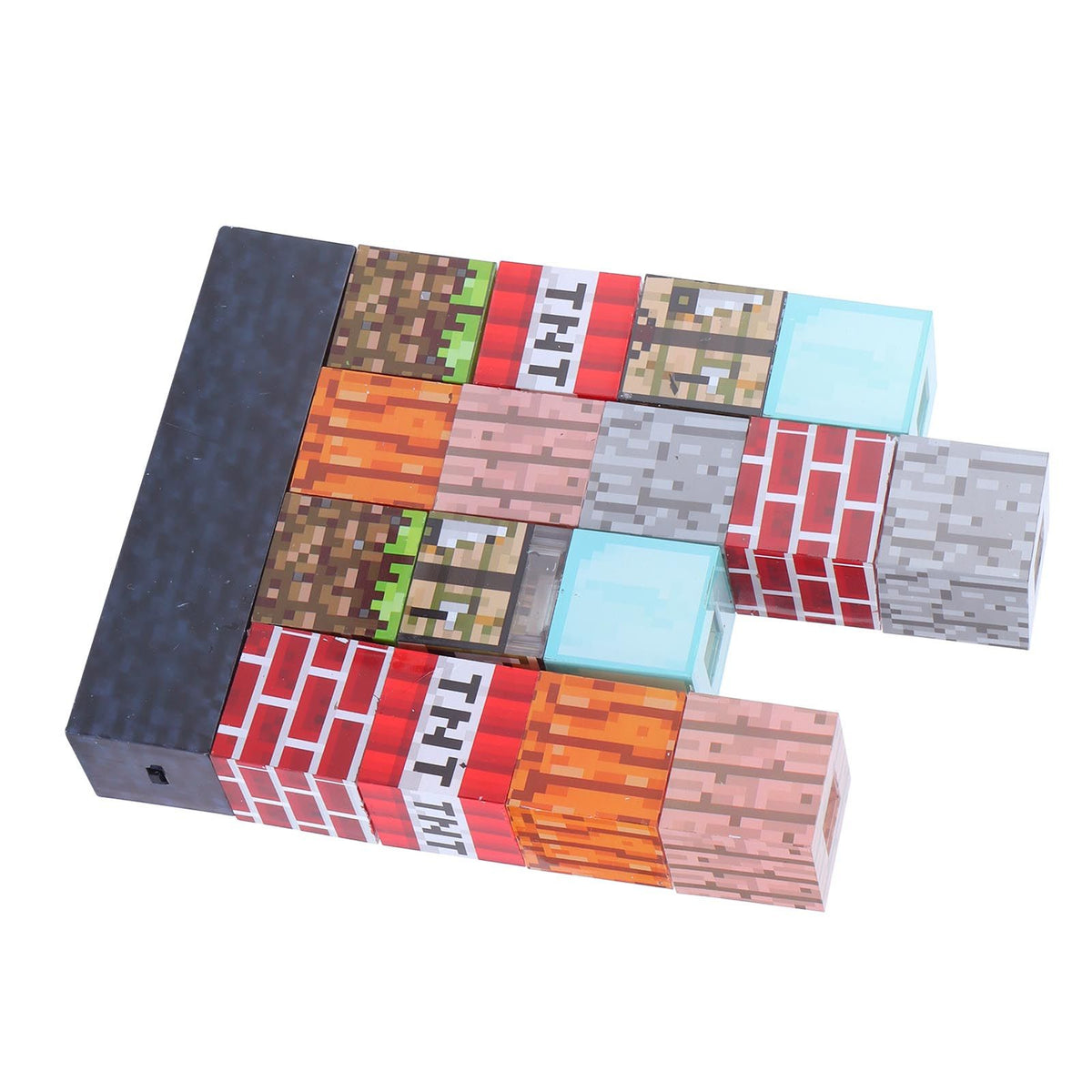Colorful building block lamp by Everything Baby, USB-powered square night light for kids, ideal as a creative toy and ambient light.