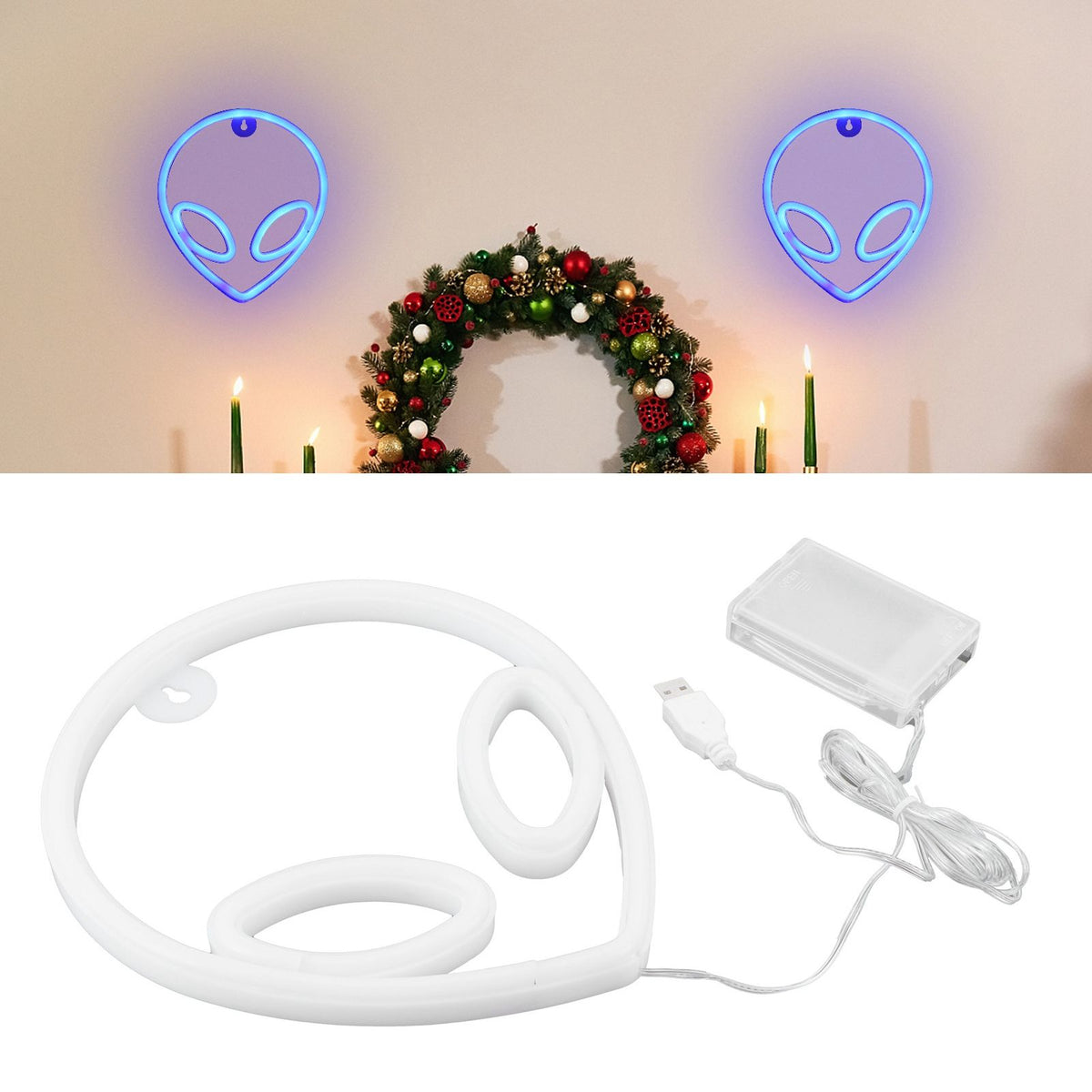 Blue LED neon alien shape wall sign for kids' bedroom or party decoration, perfect for playful pretend play and room decor.