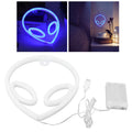 Blue LED neon alien-shaped wall sign for kids' bedroom or party decor, ideal for playful pretend play and room decoration.