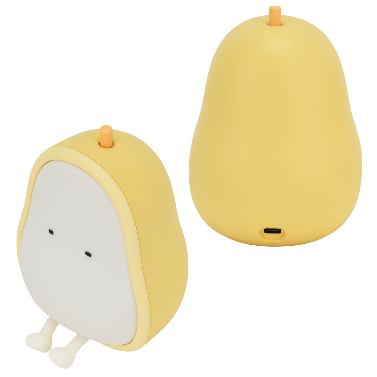 Cartoon pear-shaped LED night light made of silicone, perfect for children's bedroom decor and pretend play.