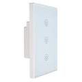 Glass panel 3-gang smart touch switch by Everything Baby, voice-activated WiFi light switch for Google Home integration.