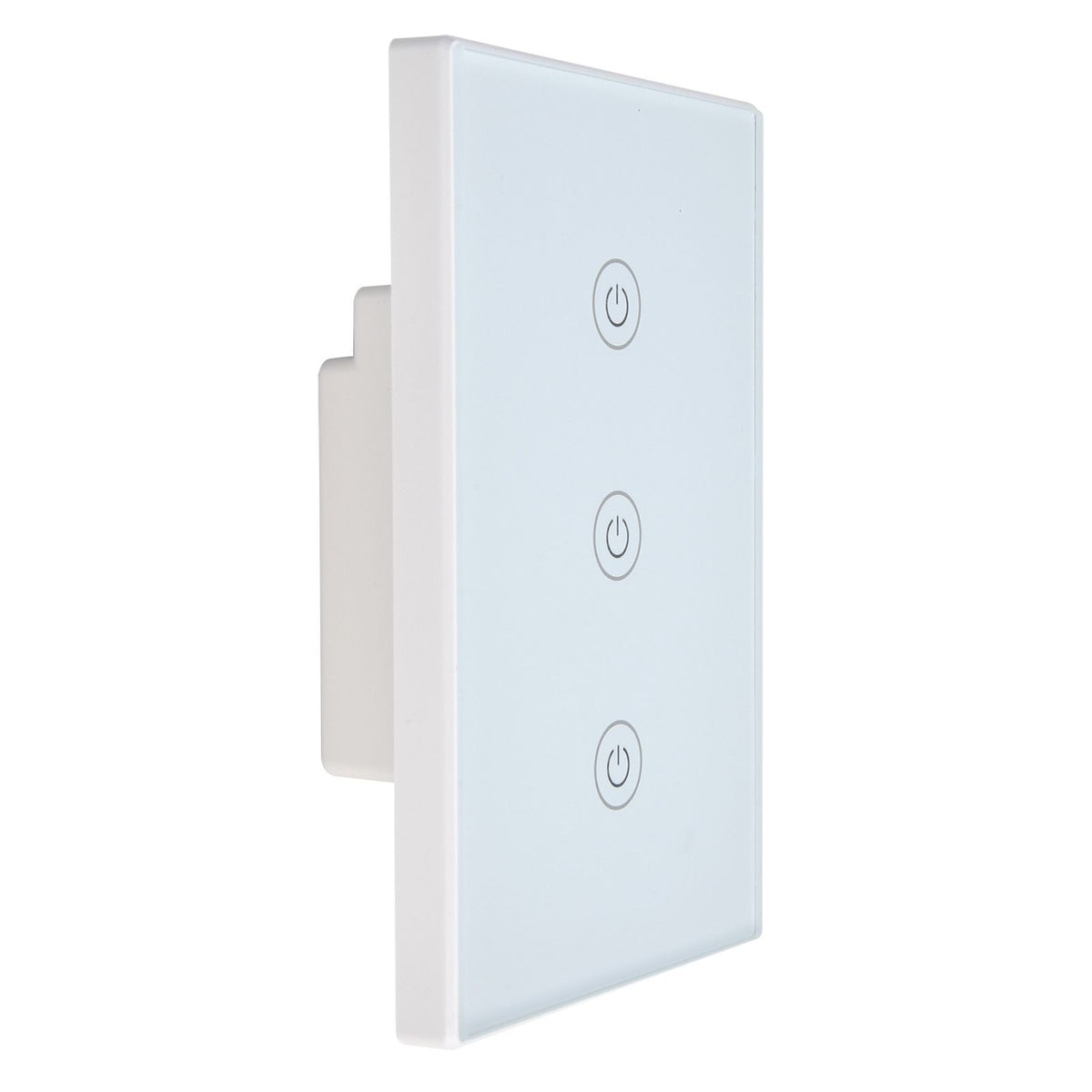 Glass panel 3-gang smart touch switch by Everything Baby, voice-activated WiFi light switch for Google Home integration.