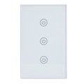 Glass panel 3 gang smart touch light switch by Everything Baby with voice, app, and Wi-Fi control for smart home automation.