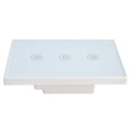 Glass panel 3-gang smart touch light switch by Everything Baby with voice and Wi-Fi control for Google Home integration.