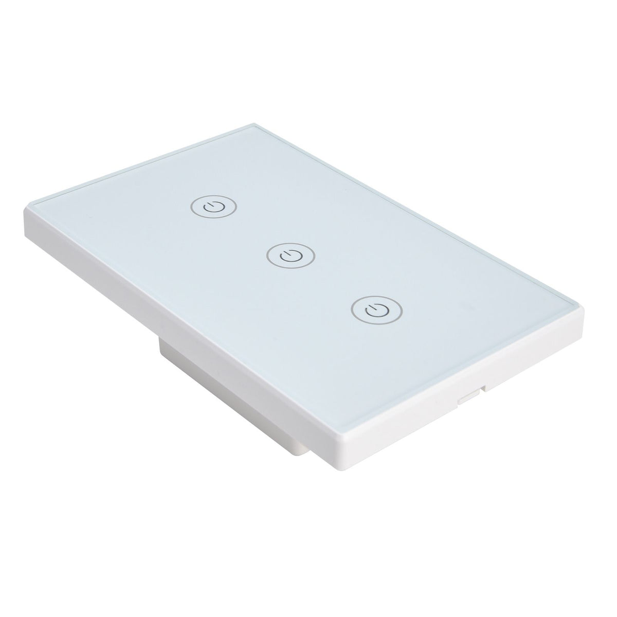 Glass panel 3 gang smart touch light switch by Everything Baby, voice and app-controlled Wifi switch for smart home lighting.