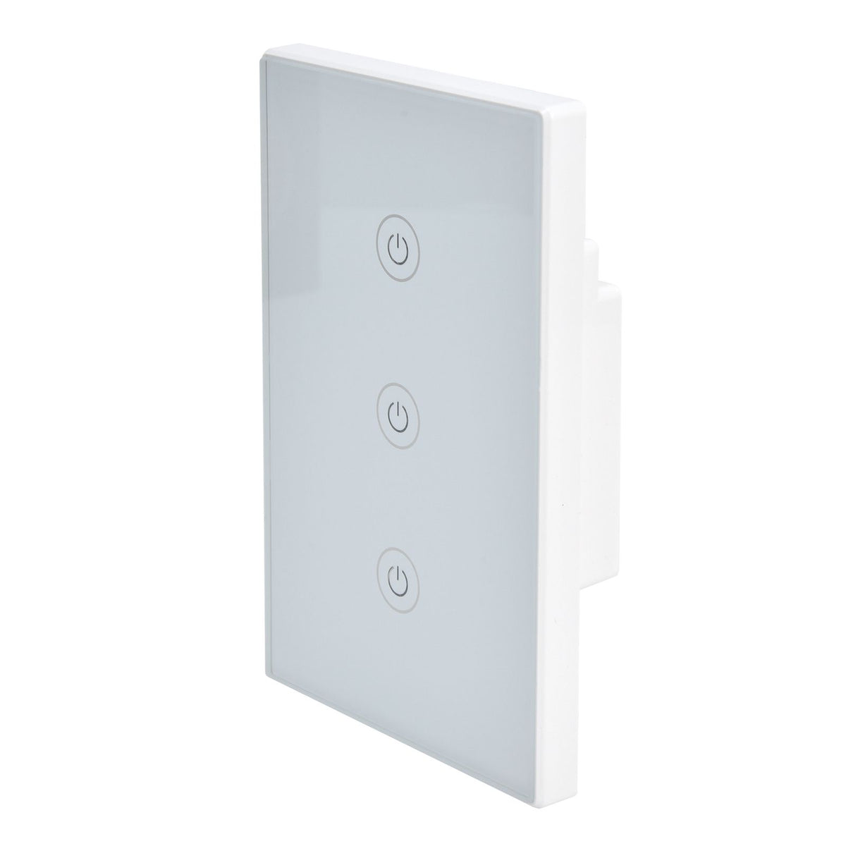 Glass panel 3-gang smart touch switch by Everything Baby, voice and Wi-Fi controlled remote light switch for smart home use.