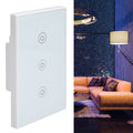 Glass panel 3 gang smart touch switch by Everything Baby, voice-activated wifi light switch for Google Home control.