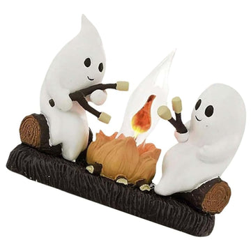LED Ghost Campfire Flickering Night Light 2 Ghosts Roasting Marshmallows At Campfire 3D Spooky Fire Marshmallow Night Light Funny Decor