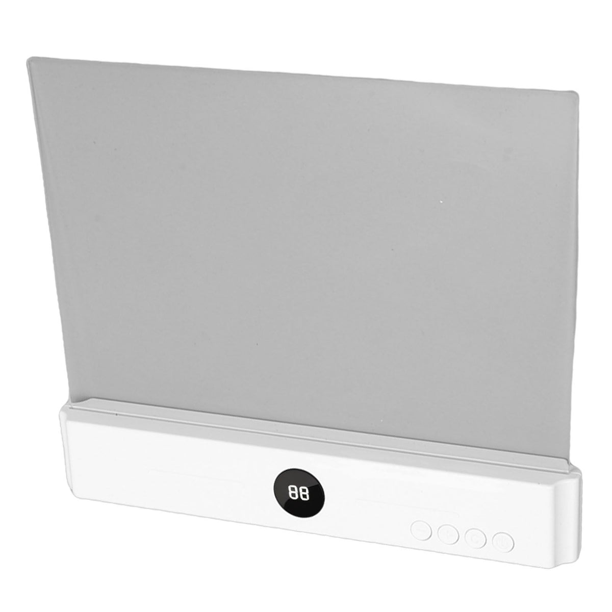 Rechargeable LED flat book light with 3 color options and dimmable brightness on a kid's desk, ideal for reading and studying.