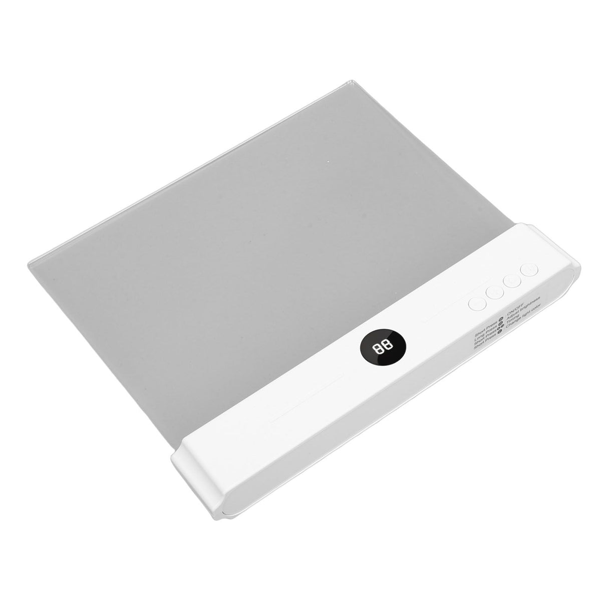 LED flat book light by Everything Baby, rechargeable with 3 color options, dimmable, featuring timer on kid's desk for reading.