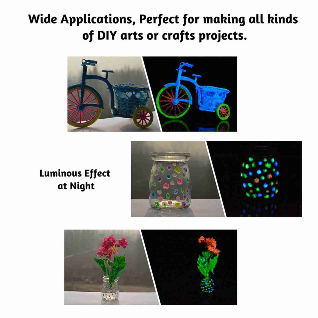 Bright 20g glow in the dark fluorescent acrylic paint for kids' art and crafts, featuring colorful luminous pigments for creative projects.