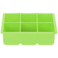 Green silicone ice cube maker with 6 cavities, suitable for chocolate and candy, in a kitchen cooking tools setting.
