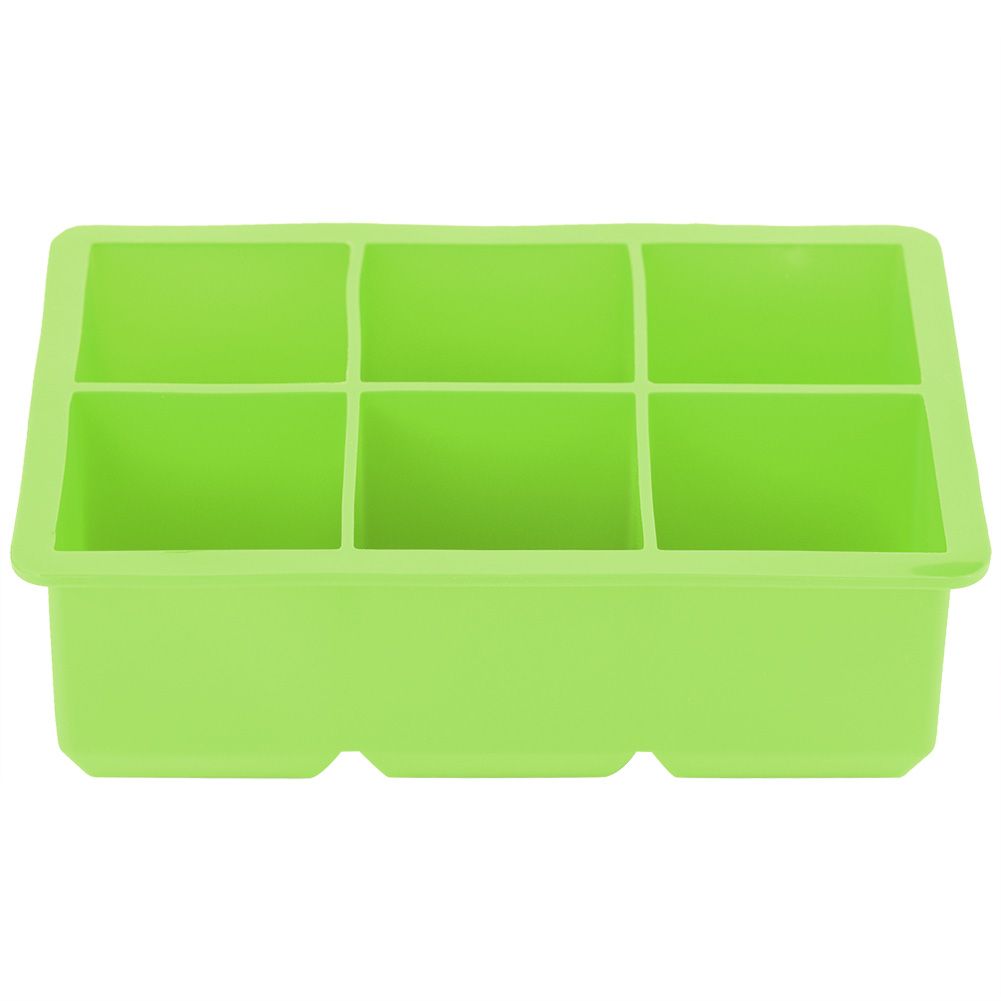 Green silicone ice cube maker with 6 cavities, suitable for chocolate and candy, in a kitchen cooking tools setting.