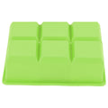 Green silicone ice cube maker with 6 cavities, ideal for making chocolates and candies, suitable for kitchen and cooking use.