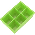 Green silicone ice cube maker with six cavities, versatile mold for chocolates and candies, suitable for kitchen and cooking use.