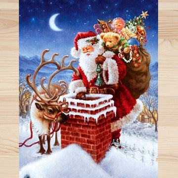 Digital oil painting of Santa Claus, snowman, and cat on linen, decorative art toy for kids by Everything Baby.
