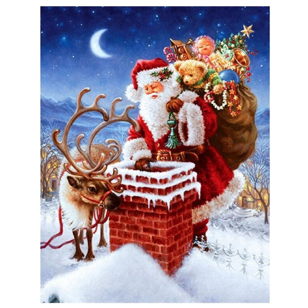 Digital oil painting of Santa Claus, snowman, and cat on linen, decorative art from Everything Baby’s DIY art and drawing toys collection.