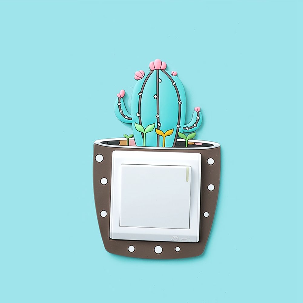 Cute luminous cartoon cactus switch sticker from Everything Baby, perfect for kids' bedrooms and living room decor.