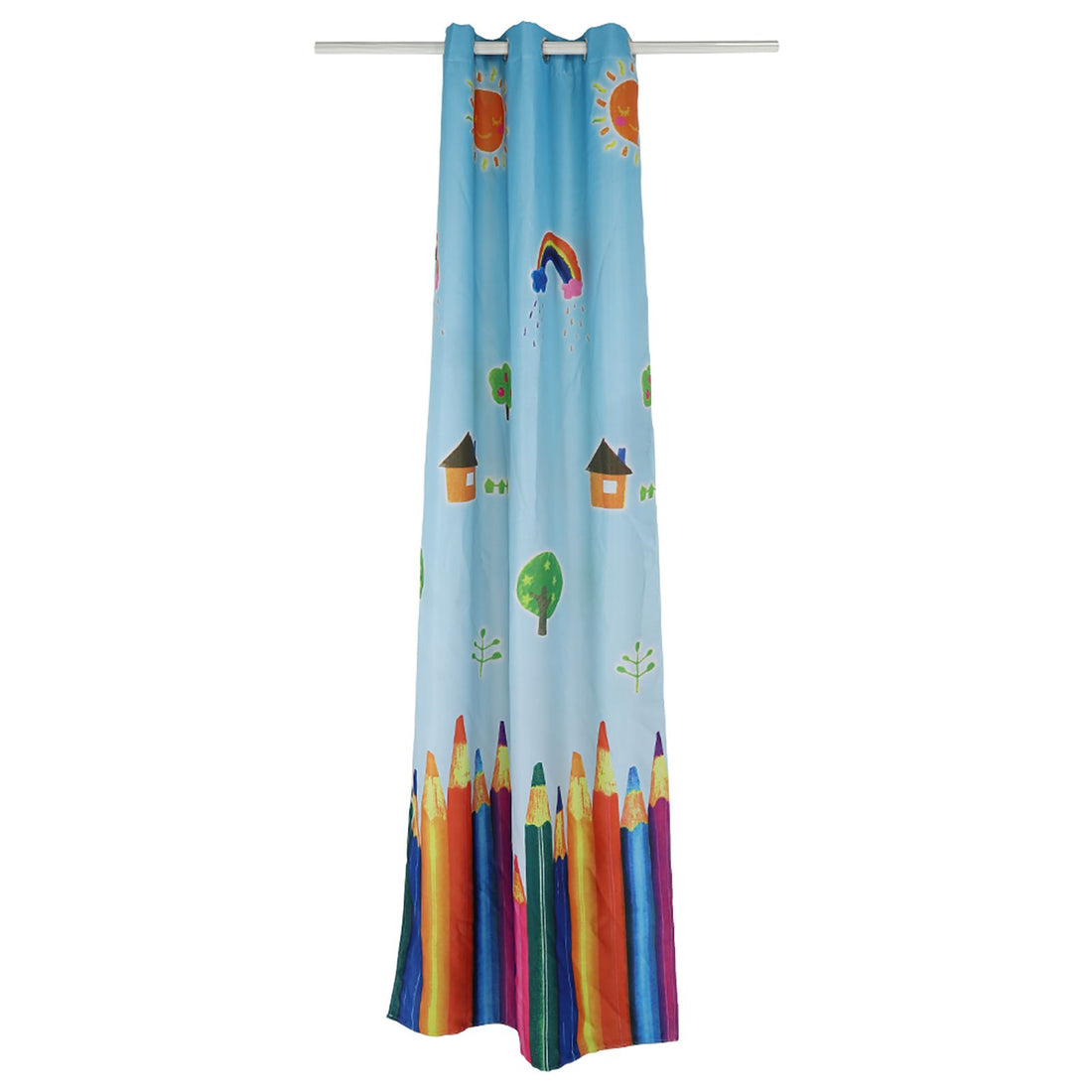 Sheer curtain with cartoon pencils pattern, ideal for kids' room or bedroom, featuring playful design from Everything Baby.