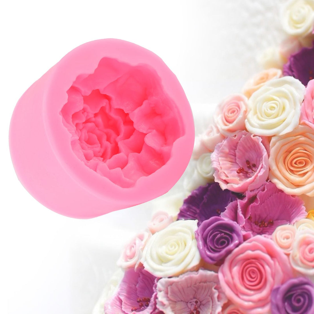 Silicone mold for DIY cake, chocolate, and fondant decorations featuring carnations, ideal for baking and crafting projects.