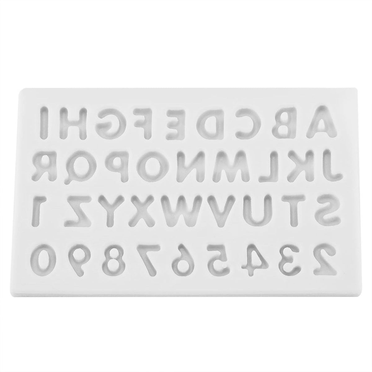 Gray silicone mold with letter shapes for cake decorating, ideal for fondant or chocolate, from Everything Baby.