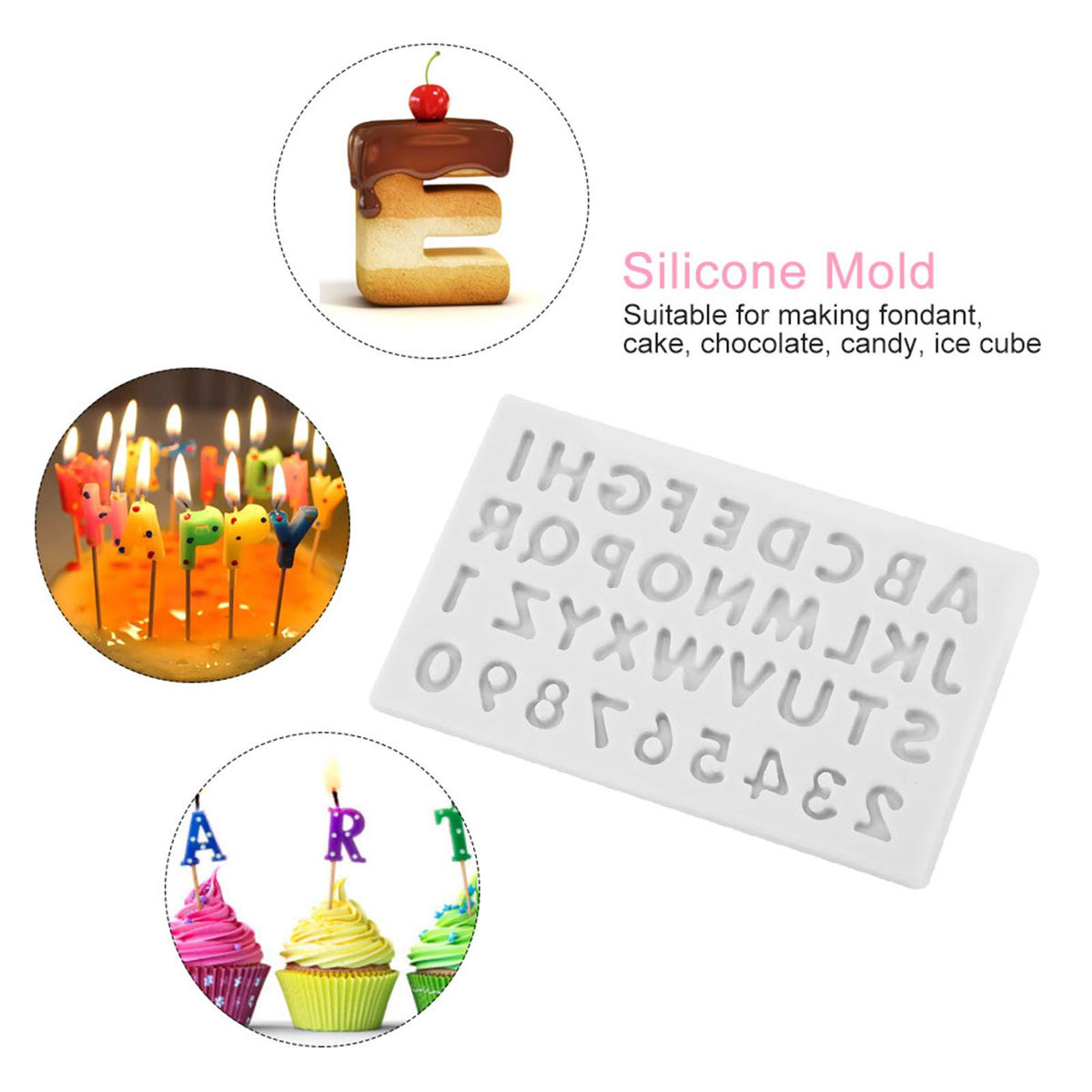 Gray silicone cake fondant mold with letter shapes, ideal for decorating baby and kids' cakes with edible letters.