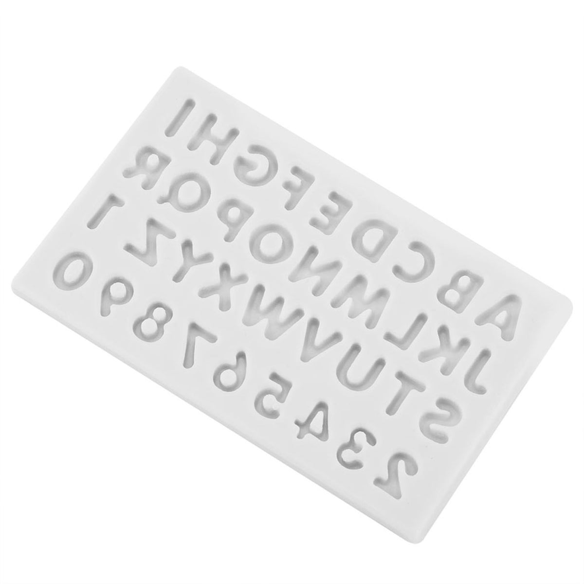 Gray silicone cake fondant mold with letter shapes, ideal for decorating cakes and chocolates for baby and kids' themed treats.