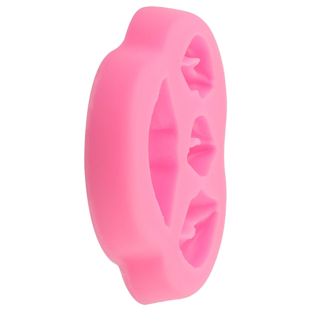 Pink silicone cartoon cake mold with lips shape for baking, ideal for kids' party cakes and creative baking projects.
