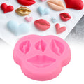 Pink silicone cartoon cake mold with lips shape, suitable for baking and creative art projects for kids and parties.